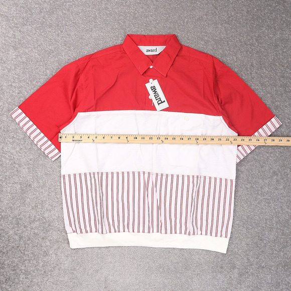 VTG 80s 90s Award Deadstock Large Red White Striped Short Sleeve Collared Shirt - Picture 4 of 9